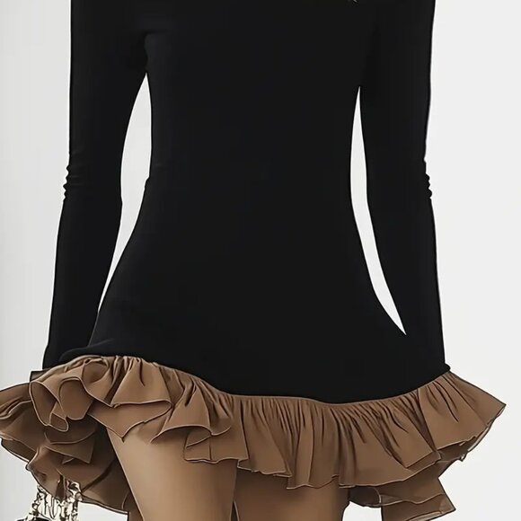 Gorgeous Ruffle Trimmed Turtleneck Dress - Picture 3 of 3